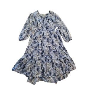 Joie Dress Womens XL Blue Maxi Chiffon Parisian Paisley Tiered